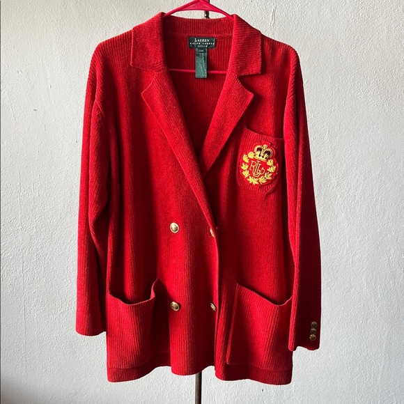 Lauren Ralph Lauren Red Double-breasted Cardigan Petite Medium - Picture 1 of 5